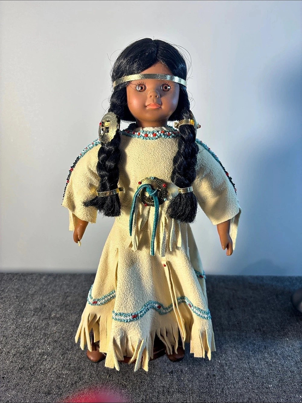 Native American Doll Figurine, Yellow & Brown